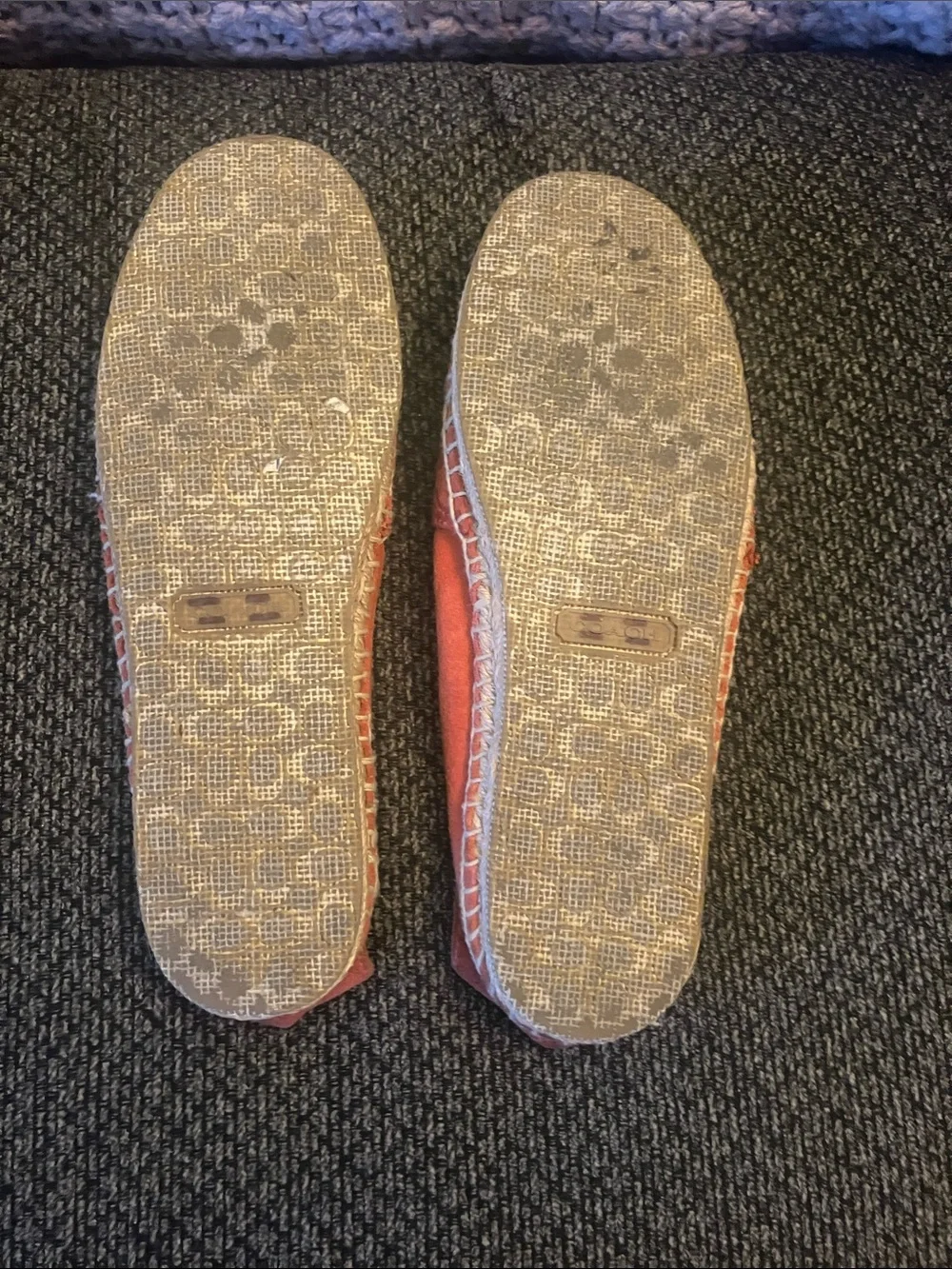 Coach “June” espadrille loafers red/coral suede upper signature logo 9.5